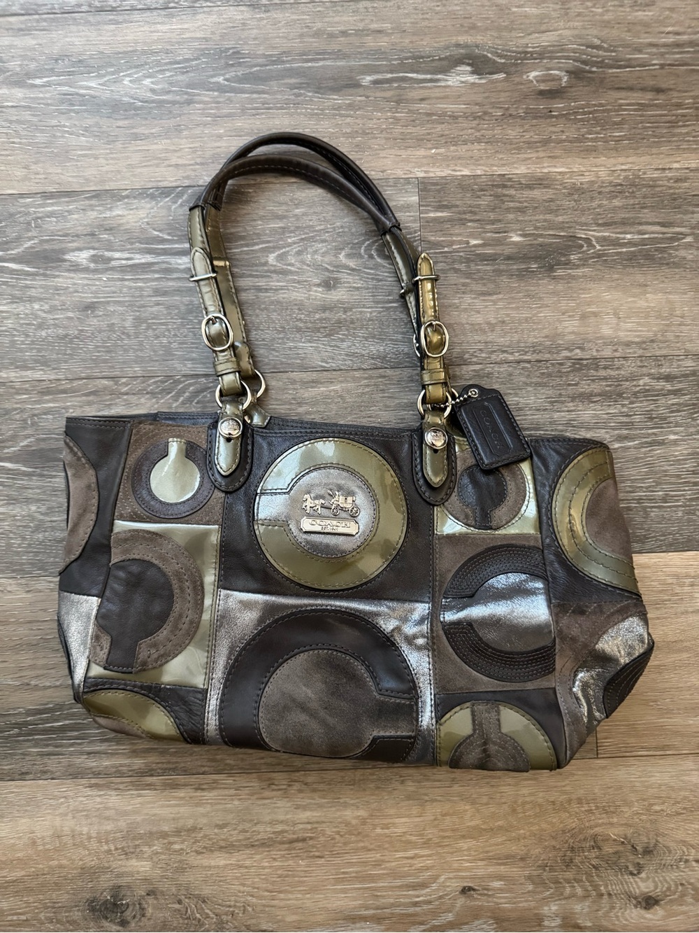 Coach Mia Inlaid patchwork #15748 special edition dark gray logo tote